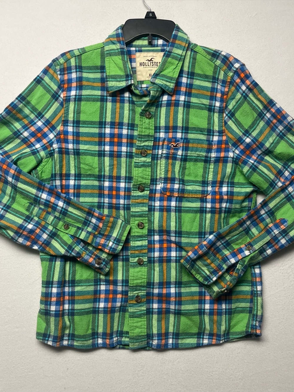 Hollister Shirt Twill Flannel Plaid Men's classic Button Up Long Sleeve Y2K